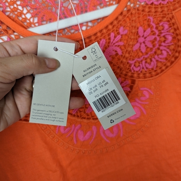 NWT BODEN sz. 6R Fleur Embroidered Linen Dress Knee Length Crochet Eyelet Lace - Picture 14 of 16